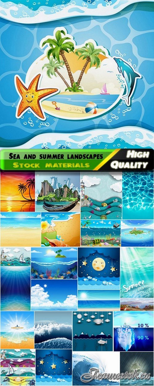 Sea and summer landscapes with beaches - 25 Eps