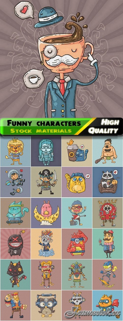 Funny characters and robots illustrations - 25 Eps
