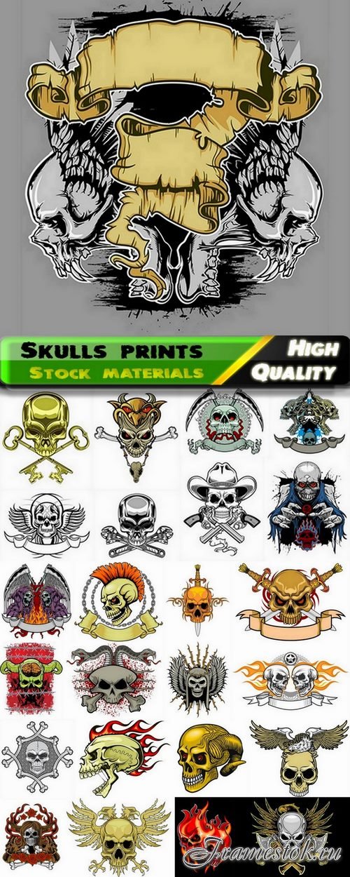 Skulls prints for t-shirt design - 25 Eps