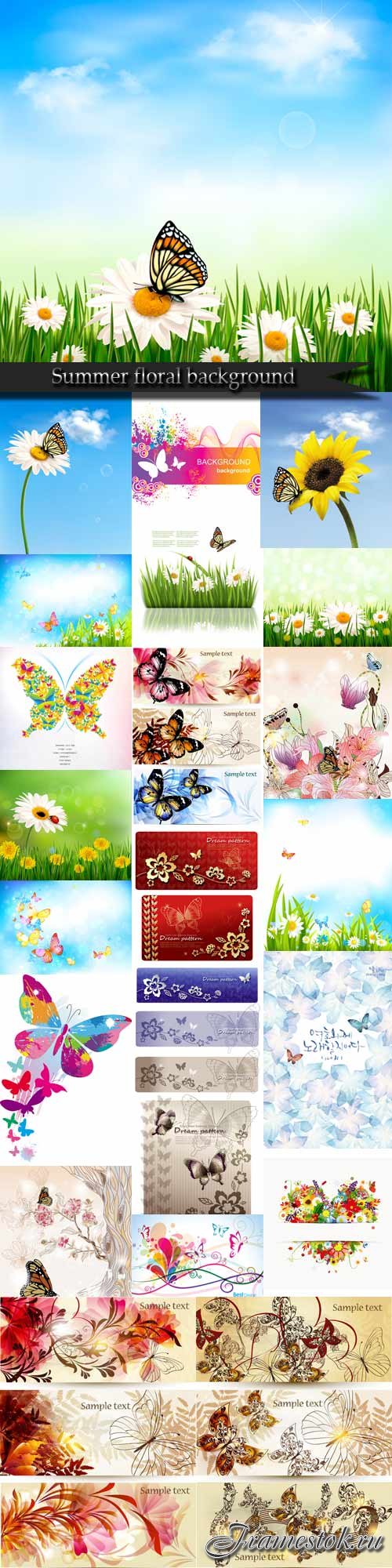 Summer floral background with butterflies