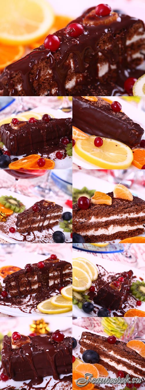 Chocolate creamy cake with fruits bitmap