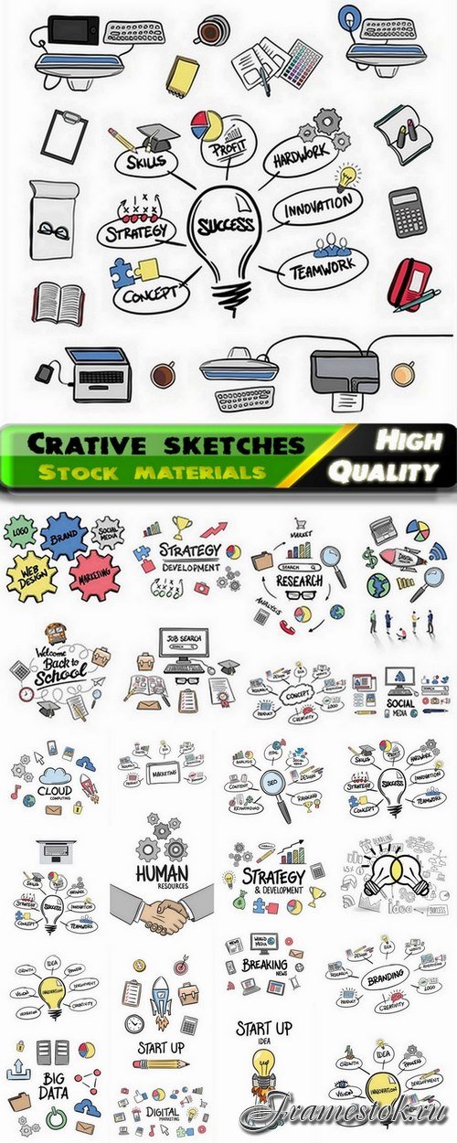 Crative sketch drawings with business theme - 25 Eps