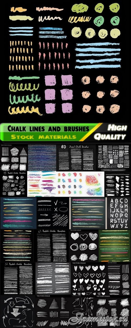 Set of chalk grunge lines and brushes - 25 Eps