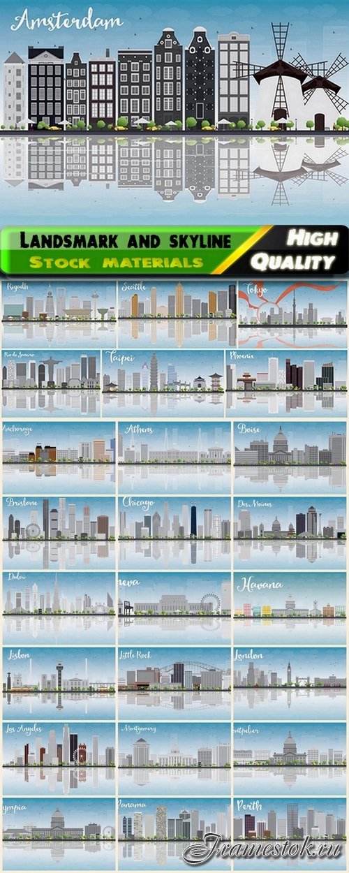 Flat landsmark and skylines of cities of the world 2 - 25 Eps
