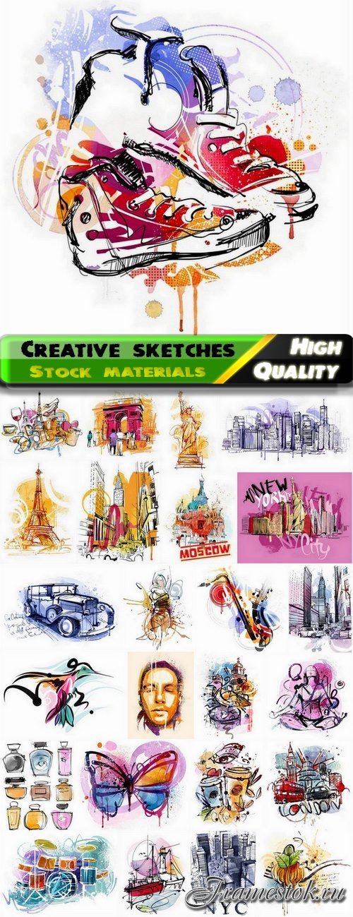 Creative abstract art sketches and drawings - 25 Eps