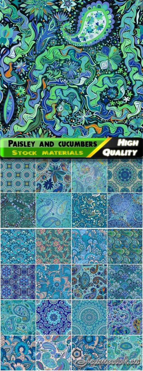 Seamless paisley patterns and cucumbers ornaments - 25 Eps