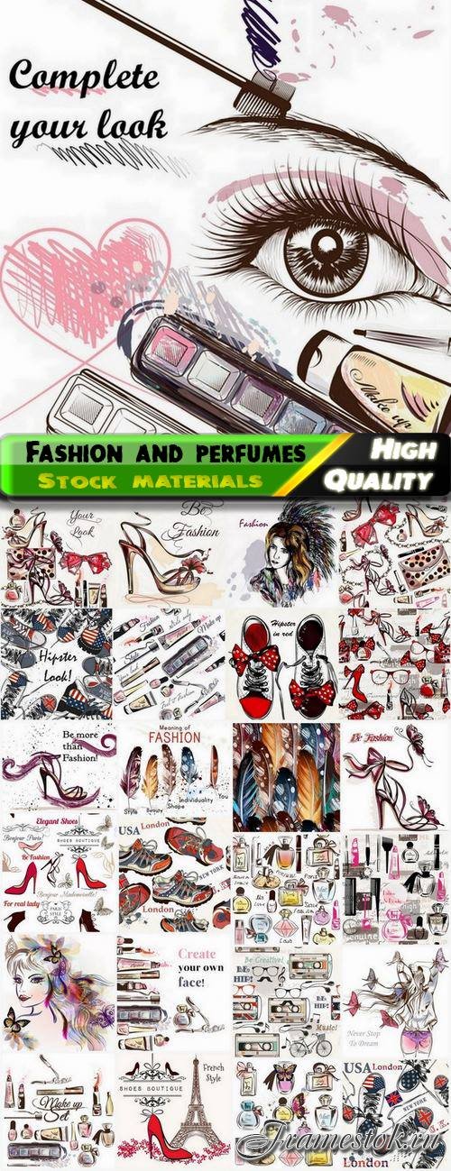 Watercolor fashion and perfumes with cosmetic - 25 Eps