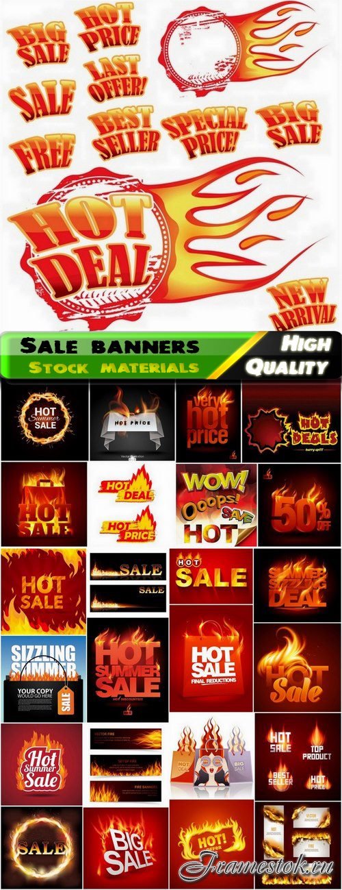 Banners and tags and for sale with flame - 25 Eps