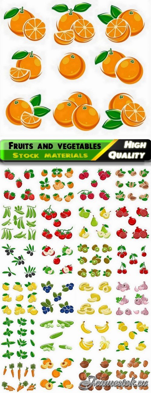 Cute set of fruits and vegetables illustrations - 25 Eps