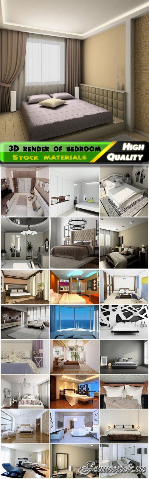 3D render of modern bedroom interior - 25 HQ Jpg