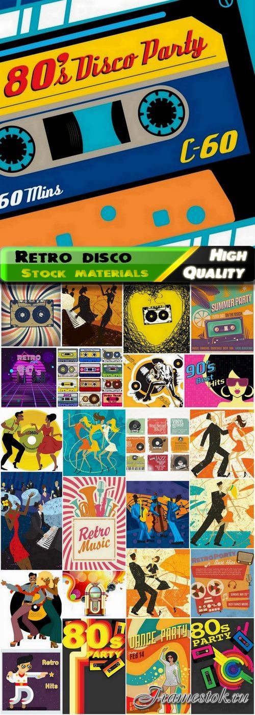 Retro poster and flyer for party or disco - 25 Eps