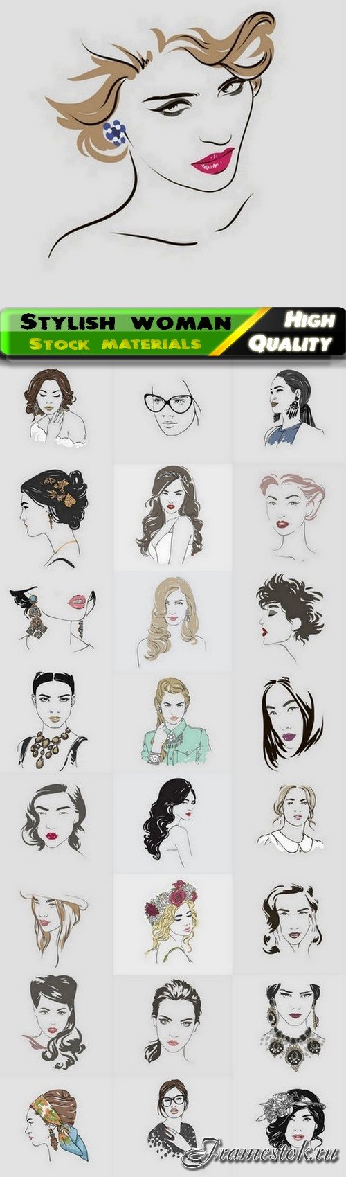 Portrait sketch fashion of stylish woman and girl - 25 Eps
