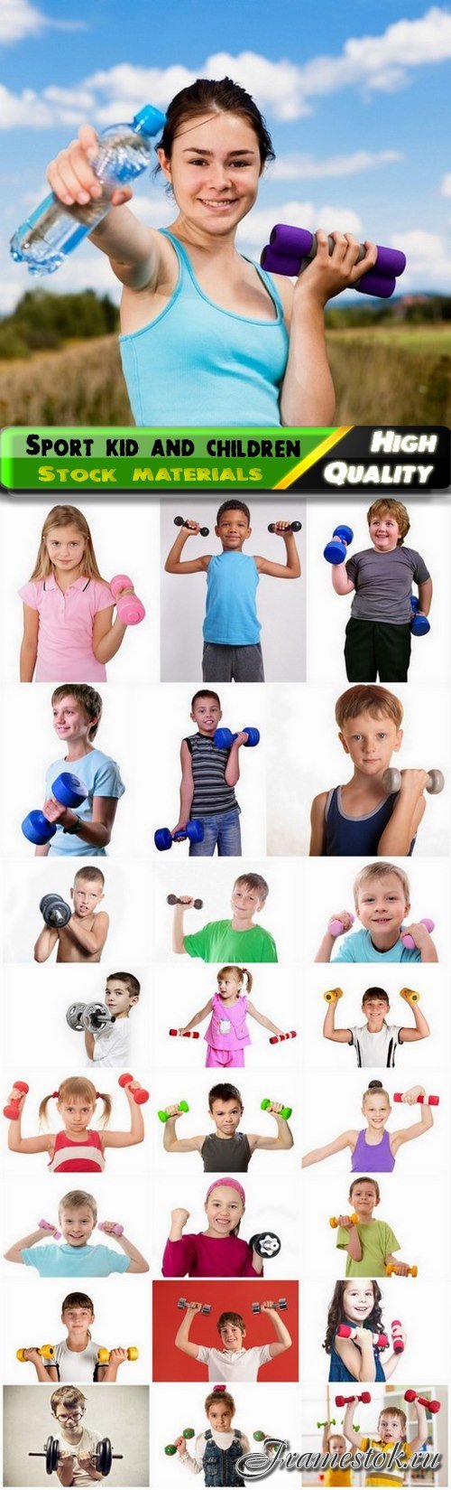 Sport kid and children in gym exercise with dumbbells - 25 HQ Jpg
