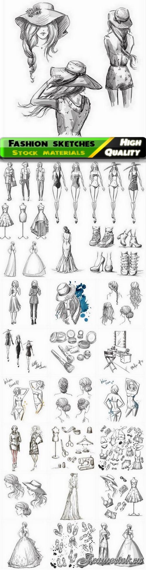 Fashion woman and style girl and clothes sketch - 25 Eps