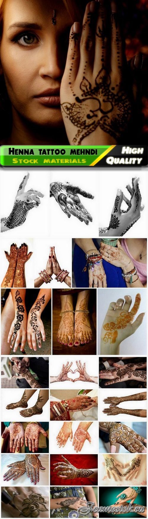 Henna tattoo of Indian mehndi style on leg and hand - 25 HQ Jpg