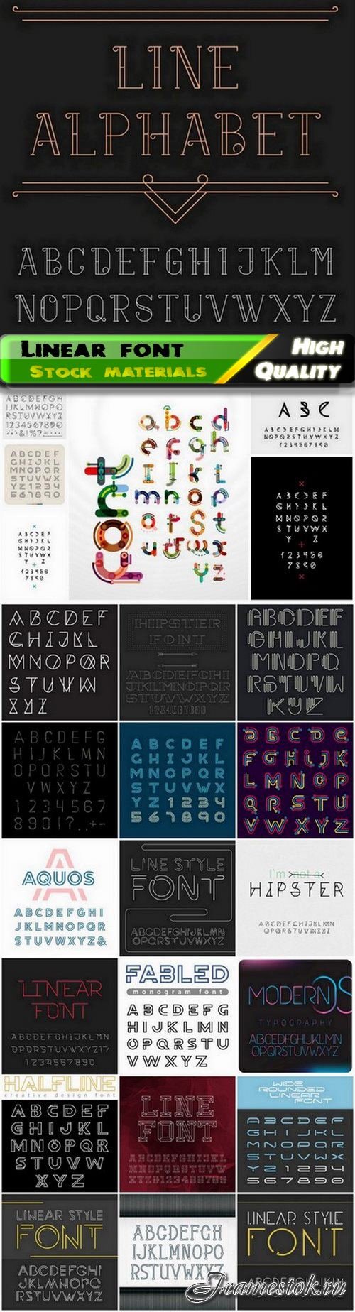 Linear font and alphabet letter and number - 25 Eps