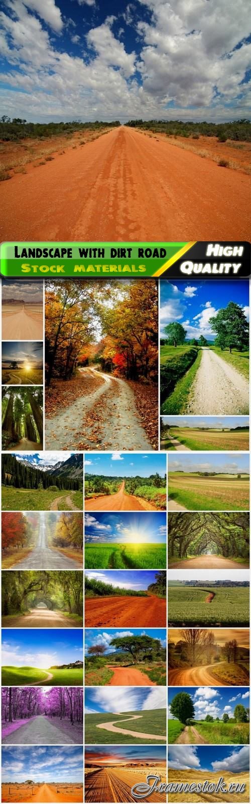 Nature landscape with dirt road and field forest - 25 HQ Jpg