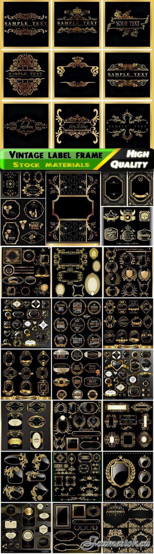 Vintage label frame and calligraphic decorative gold elements - 25 Eps
