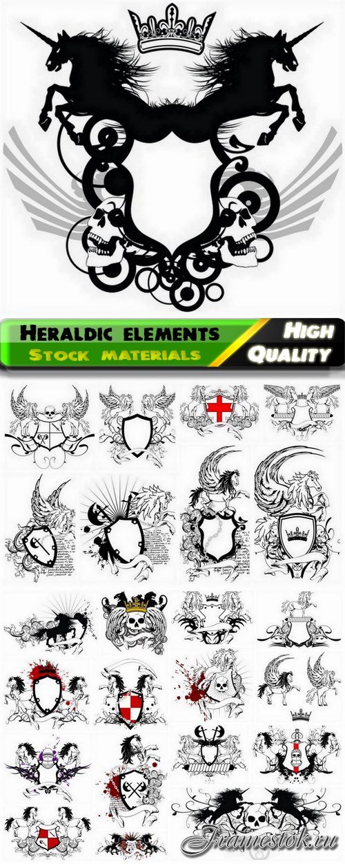 Heraldic shield and horse with wings and skull weapon  - 25 Eps