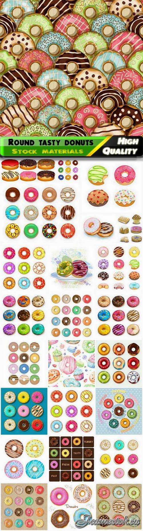 Round tasty bakery products donuts is sweet dessert in glaze - 25 Eps
