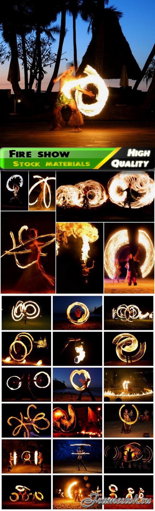 Fire show on beach at night with flame and sparks - 25 HQ Jpg
