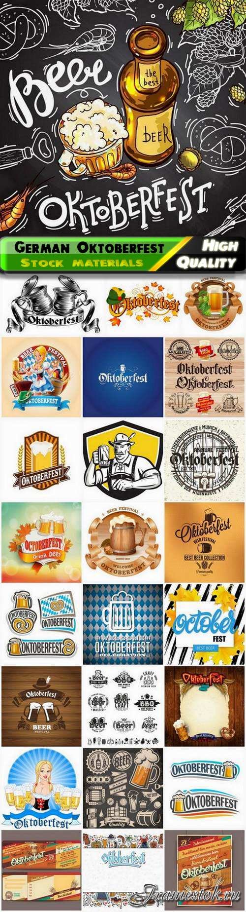 Autumn German Oktoberfest with beer mugs and bottles - 25 Eps