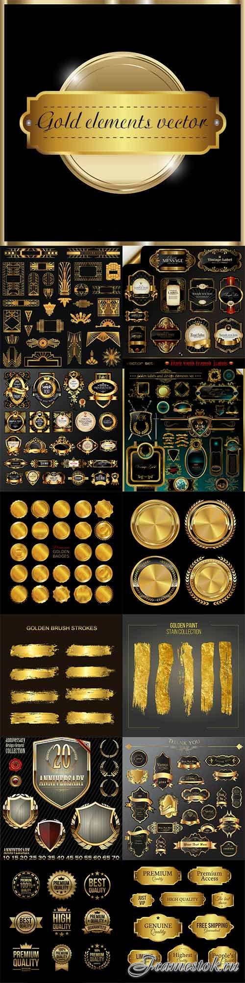 Various gold elements vector