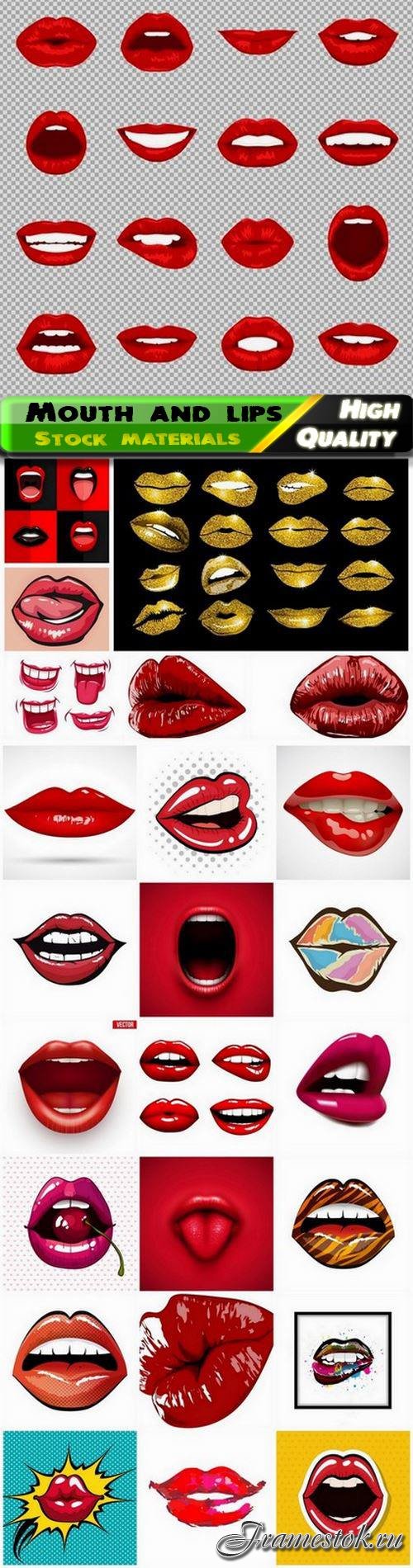 Woman mouth and girl kissing lips with red lipstick - 25 Eps