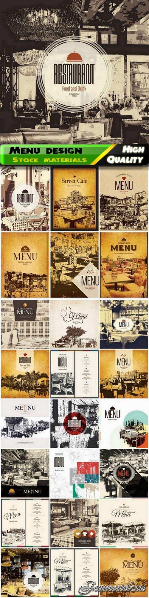 Creative menu template design with architecture drawings 25 Eps