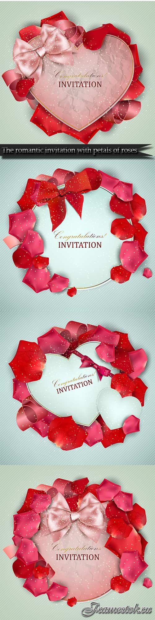 The romantic invitation with petals of roses