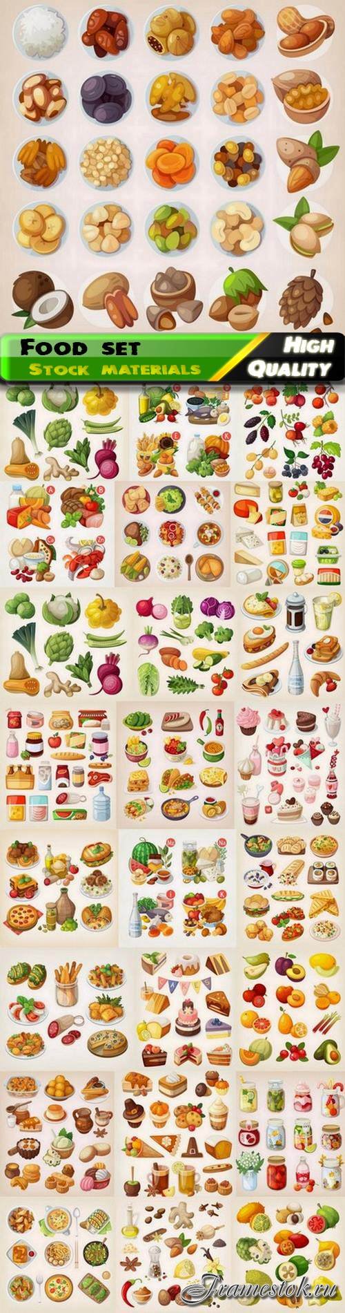 Set of different realistic tasty food vegetable and fruit 25 Eps