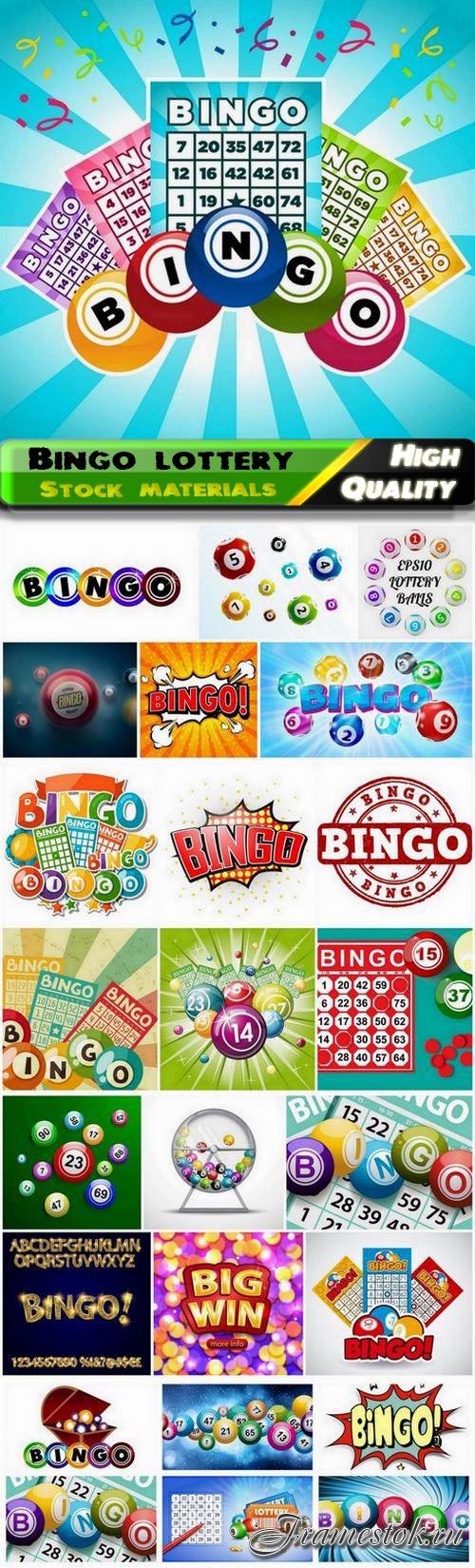 Bingo lottery game with ticket and balls with numbers 25 Eps