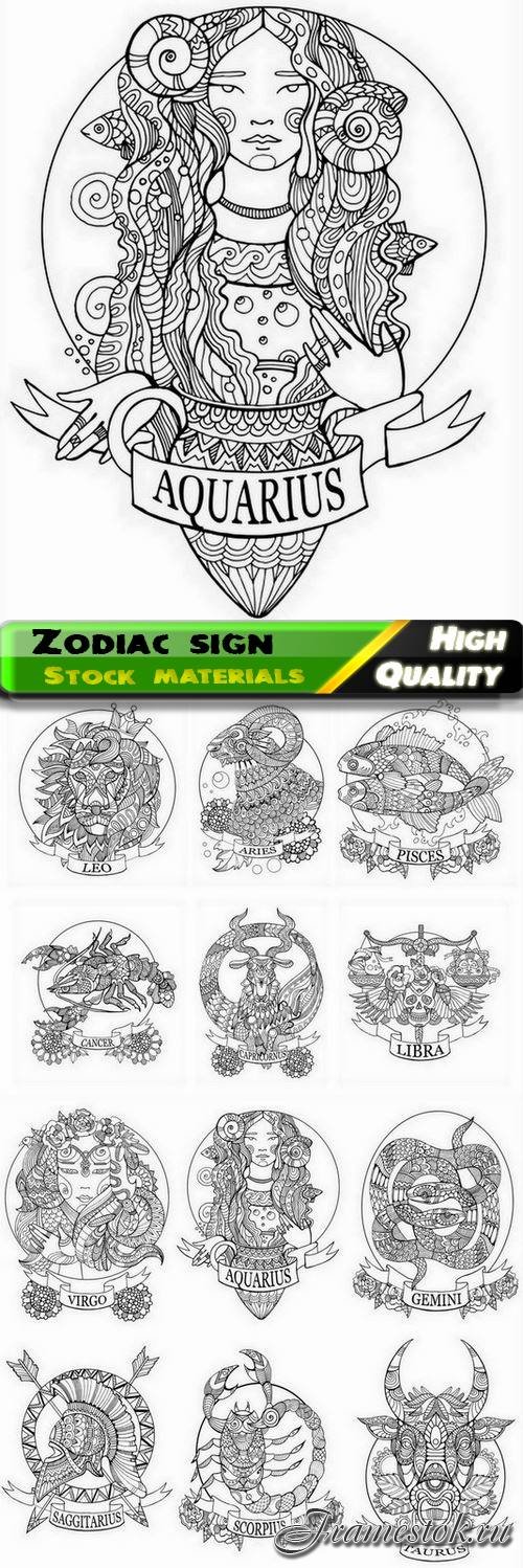 Astrology zodiac sign and symbol for coloring book 12 Eps