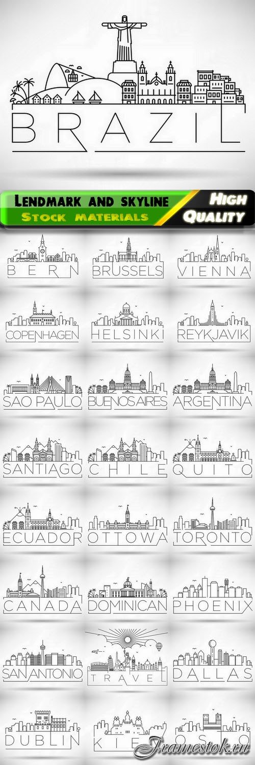 Line world cities architecture lendmark and skyline 3 25 Eps