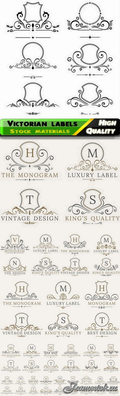 Monogram label victorian frame for company emblem or logo 10 Eps