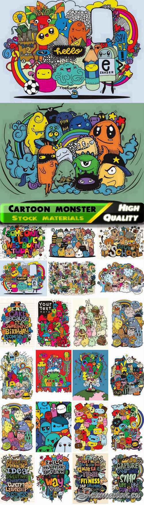 Funny doodle cartoon scary monster and characters 25 Eps