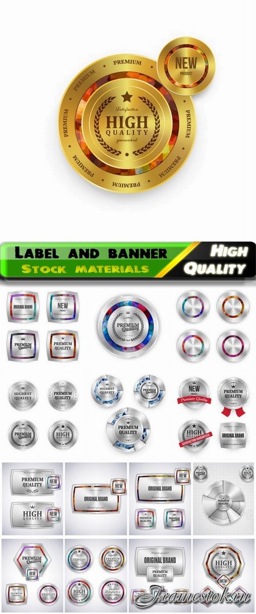 Modern realistic gold and metal label banner sticker 15 Eps