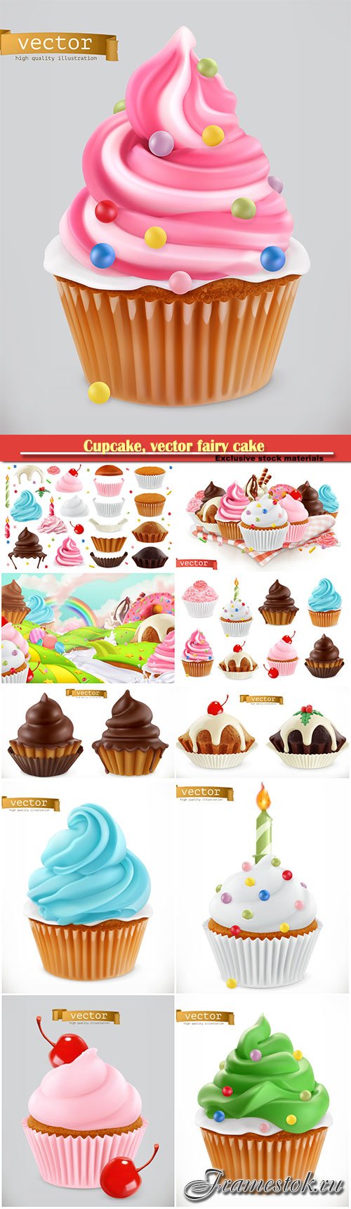 Cupcake, vector fairy cake, 3d realistic vector icon set