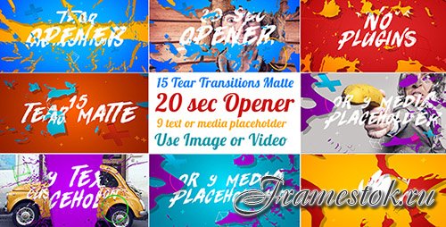 15 Tear Transitions with Opener - Project for After Effects (Videohive) 