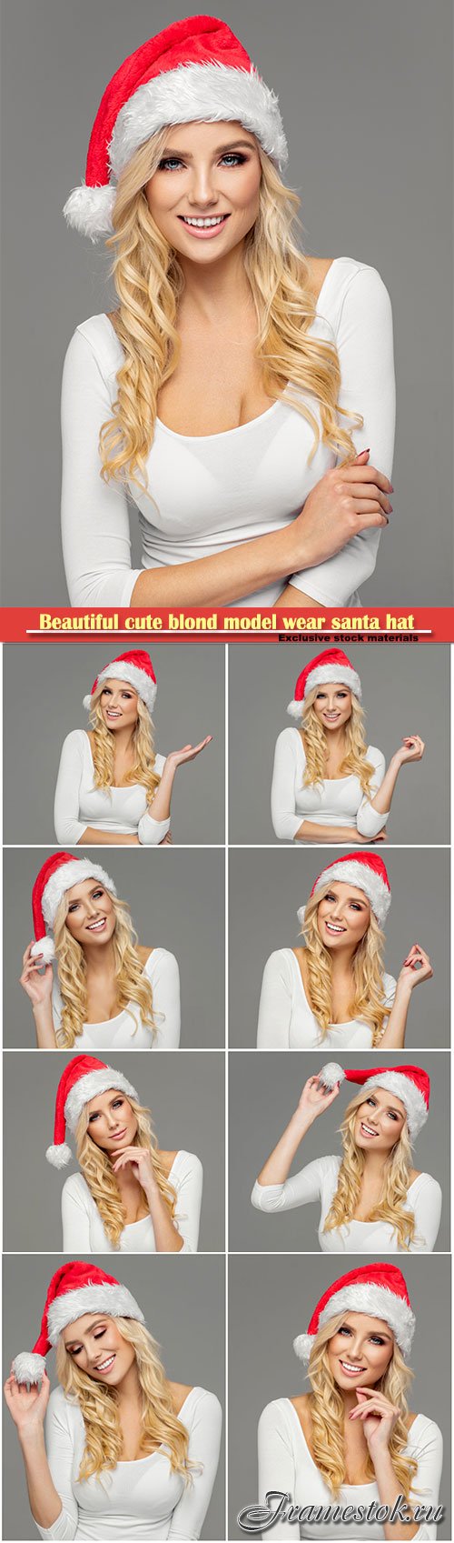 Beautiful cute blond model wear santa hat