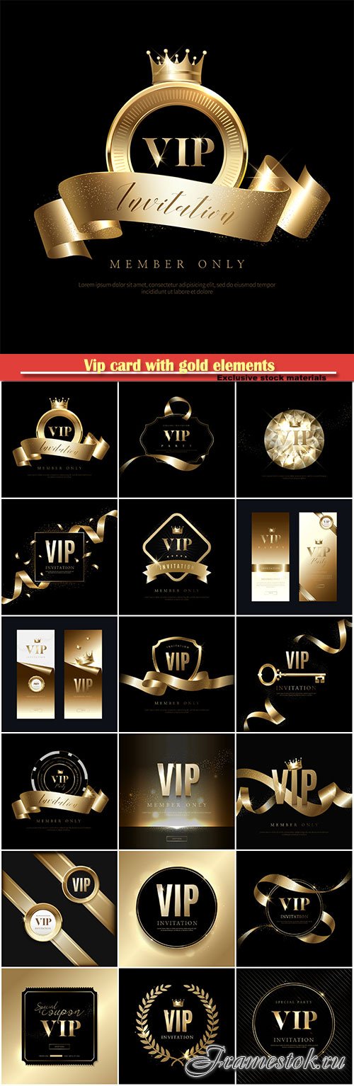 Vip card with gold elements, black vector background