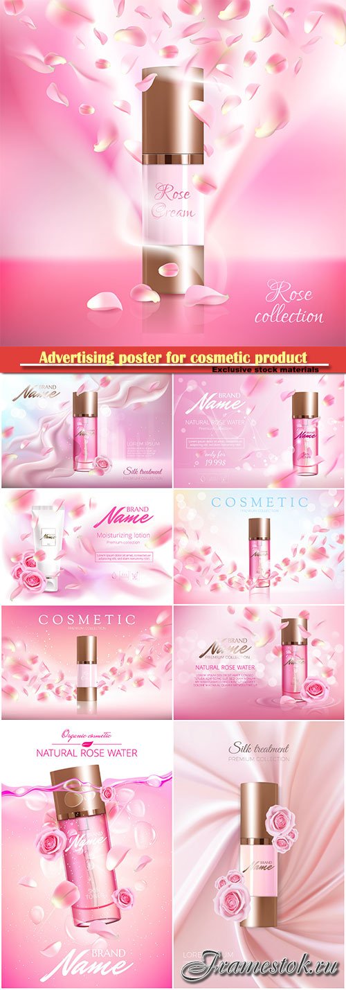 Advertising poster for cosmetic product and perfume with rose