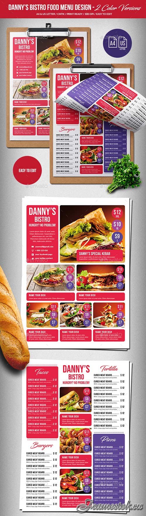 GR - Dannys Bistro Food Menu Design A4 & US Letter 21907109