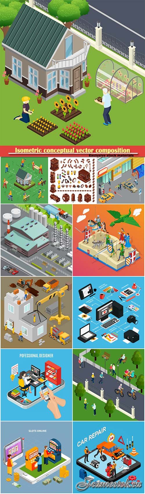 Isometric conceptual vector composition, infographics template # 39