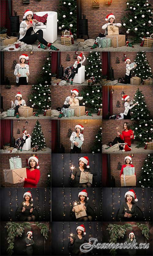      -   / Girl in Christmas costumes - Raster Graphics
