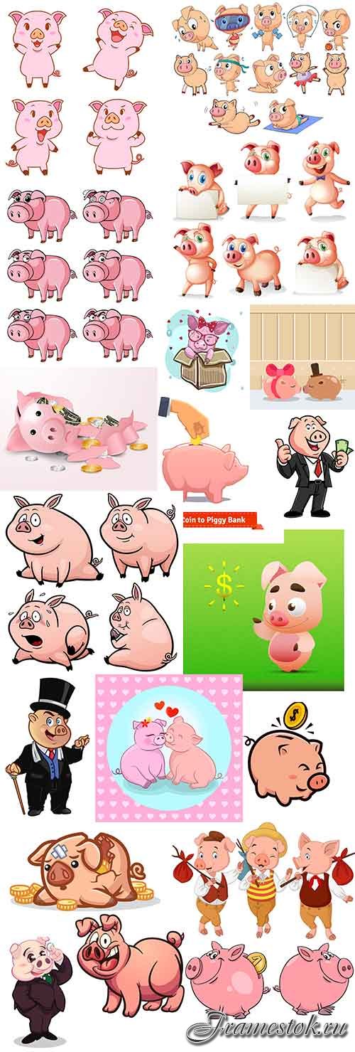  2019  -    - 2 / Symbol of 2019 - Pig in vector -2