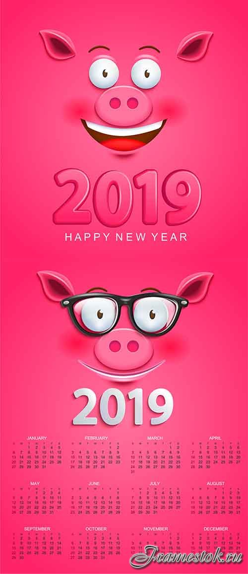    2019   -   / Calendar 2019 with pig - Vector Graphics