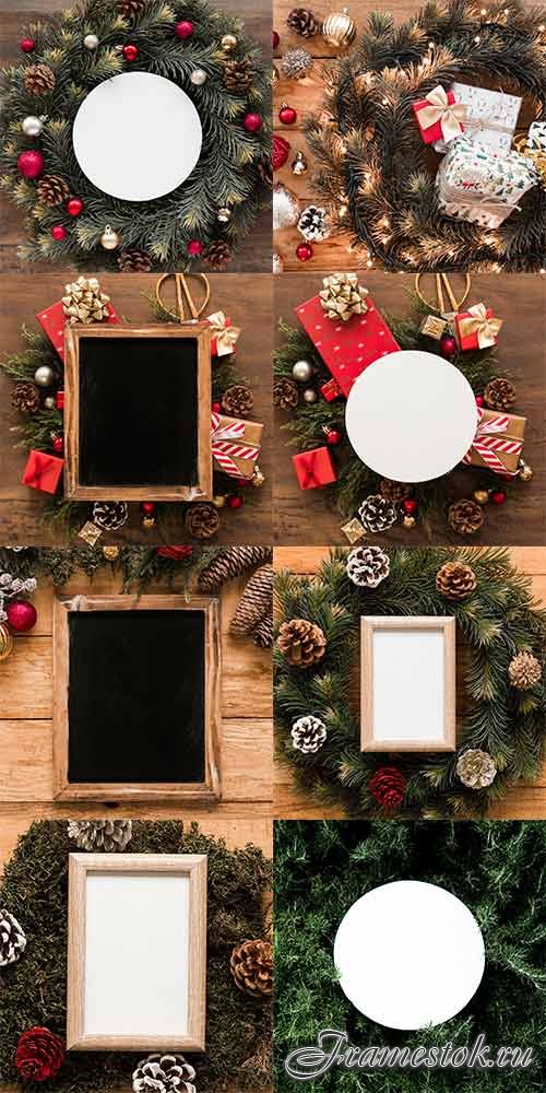         / Backgrounds with spruce branches and frames