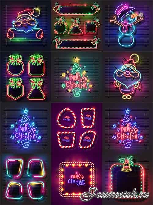     -   / Christmas neon banners - Vector Graphics