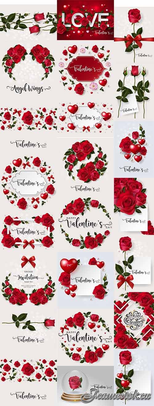         - 2 -   / Romantic backgrounds with roses - 2 - Vector Graphics 
